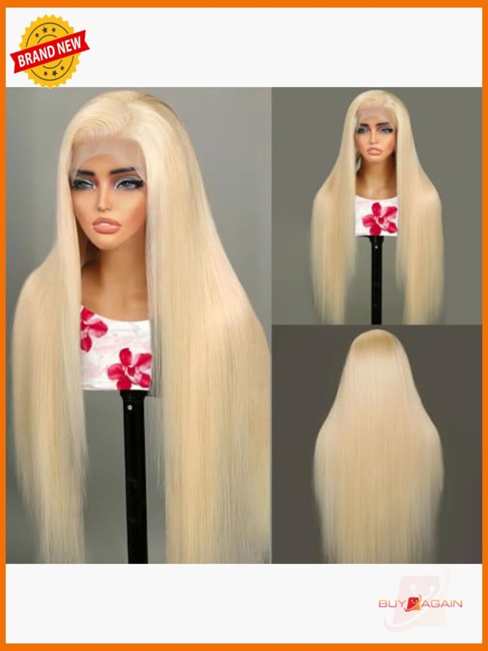 30 inch 613 Lace Front Wig Human Hair Straight 200 Density Pre Plucked Glueless - Picture 2 of 6
